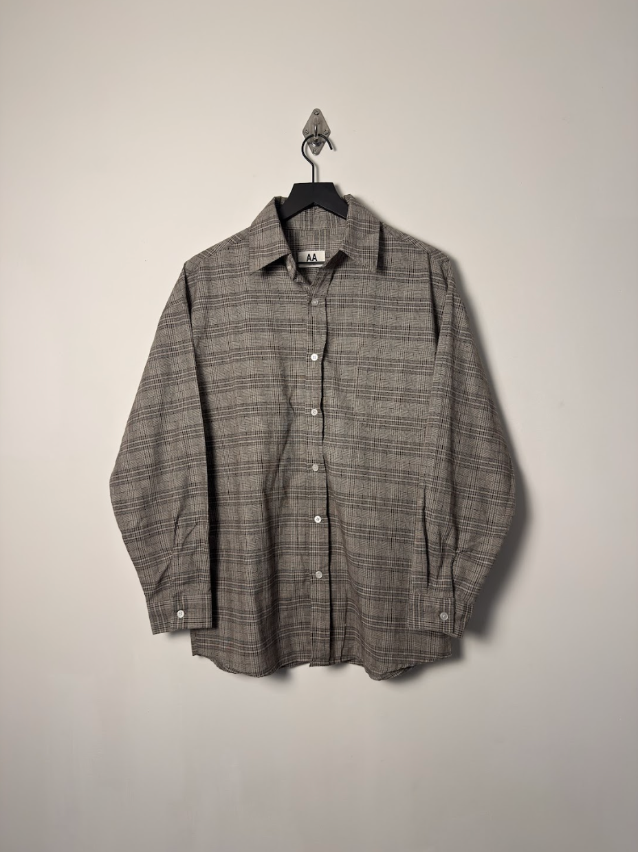 COTTON LINEN BLEND GLEN CHECK SHIRT