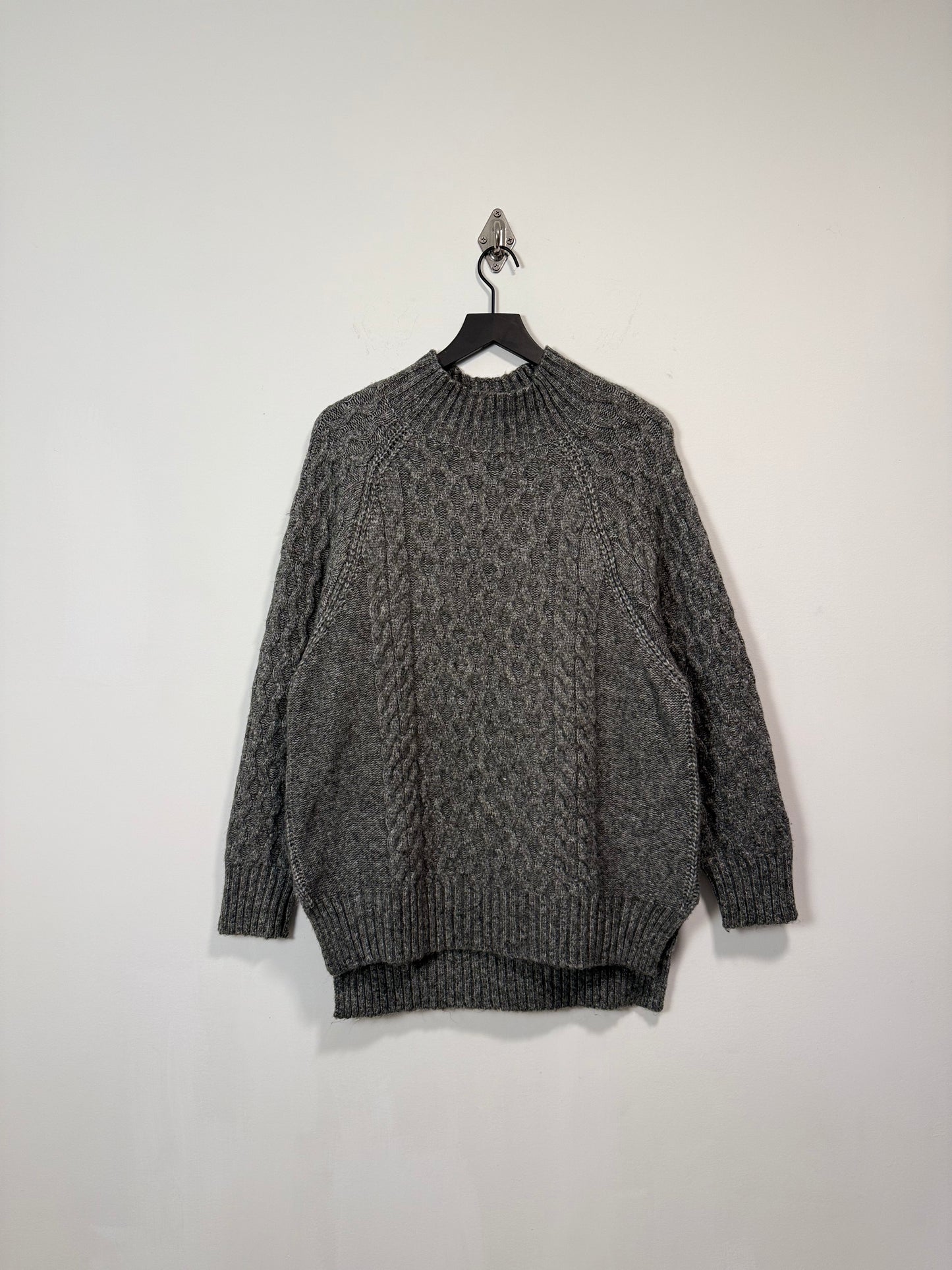 MOCK NECK ARAN KNIT SWEATER