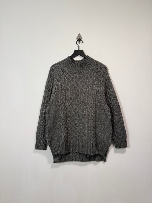 MOCK NECK ARAN KNIT SWEATER